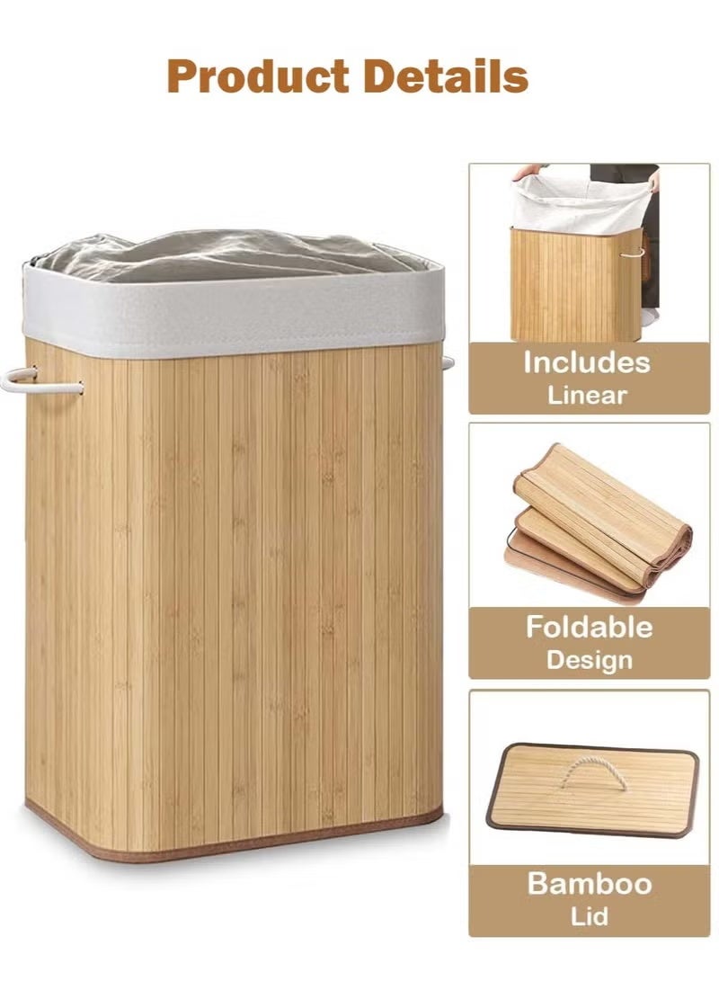 ULHYC Bamboo Laundry Hamper with Lid and Removable Liner Bag, 72L Foldable Laundry Basket for Bedroom & Bathroom Storage (30x40x60cm), Natural Brown - Image 5
