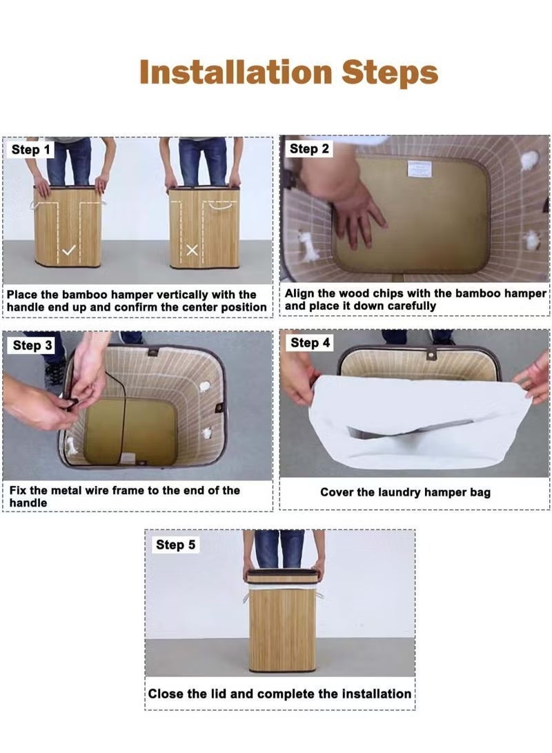 ULHYC Bamboo Laundry Hamper with Lid and Removable Liner Bag, 72L Foldable Laundry Basket for Bedroom & Bathroom Storage (30x40x60cm), Natural Brown - Image 3