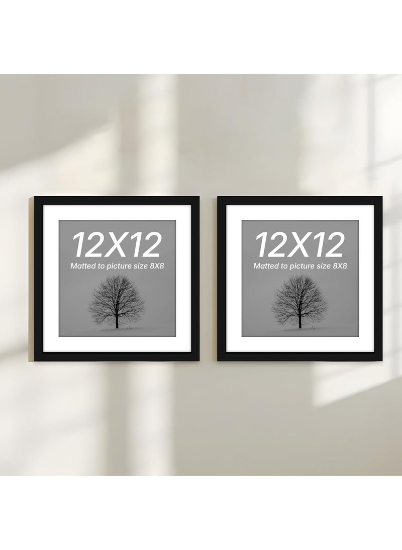 Art Street Art Street Synthetic Document Large Size Wall Photo Frame, Set Of 2 Big Frames For Wall Artwork, Certificates, Picture & Photographs Home Decor (12x12 Inch, Matted To: 8x8 Inch, Black)  - Image 2