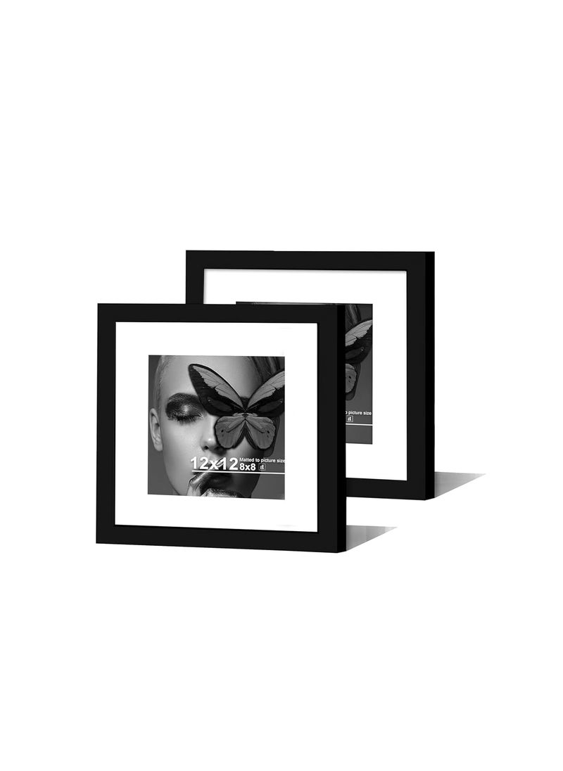 Art Street Art Street Synthetic Document Large Size Wall Photo Frame, Set Of 2 Big Frames For Wall Artwork, Certificates, Picture & Photographs Home Decor (12x12 Inch, Matted To: 8x8 Inch, Black)  - Image 4