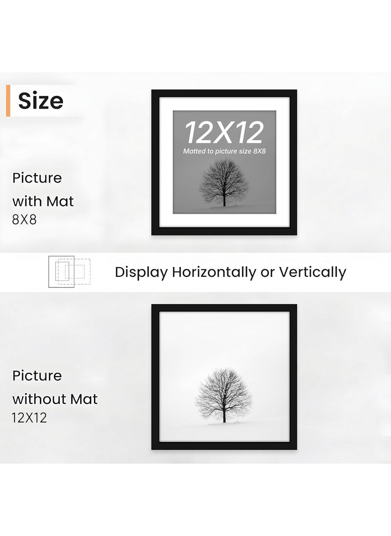Art Street Art Street Synthetic Document Large Size Wall Photo Frame, Set Of 2 Big Frames For Wall Artwork, Certificates, Picture & Photographs Home Decor (12x12 Inch, Matted To: 8x8 Inch, Black)  - Image 3