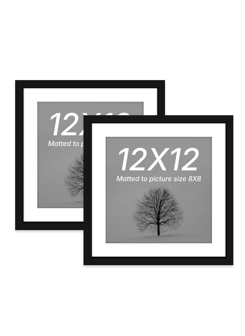 Art Street Art Street Synthetic Document Large Size Wall Photo Frame, Set Of 2 Big Frames For Wall Artwork, Certificates, Picture & Photographs Home Decor (12x12 Inch, Matted To: 8x8 Inch, Black)  - Image 1
