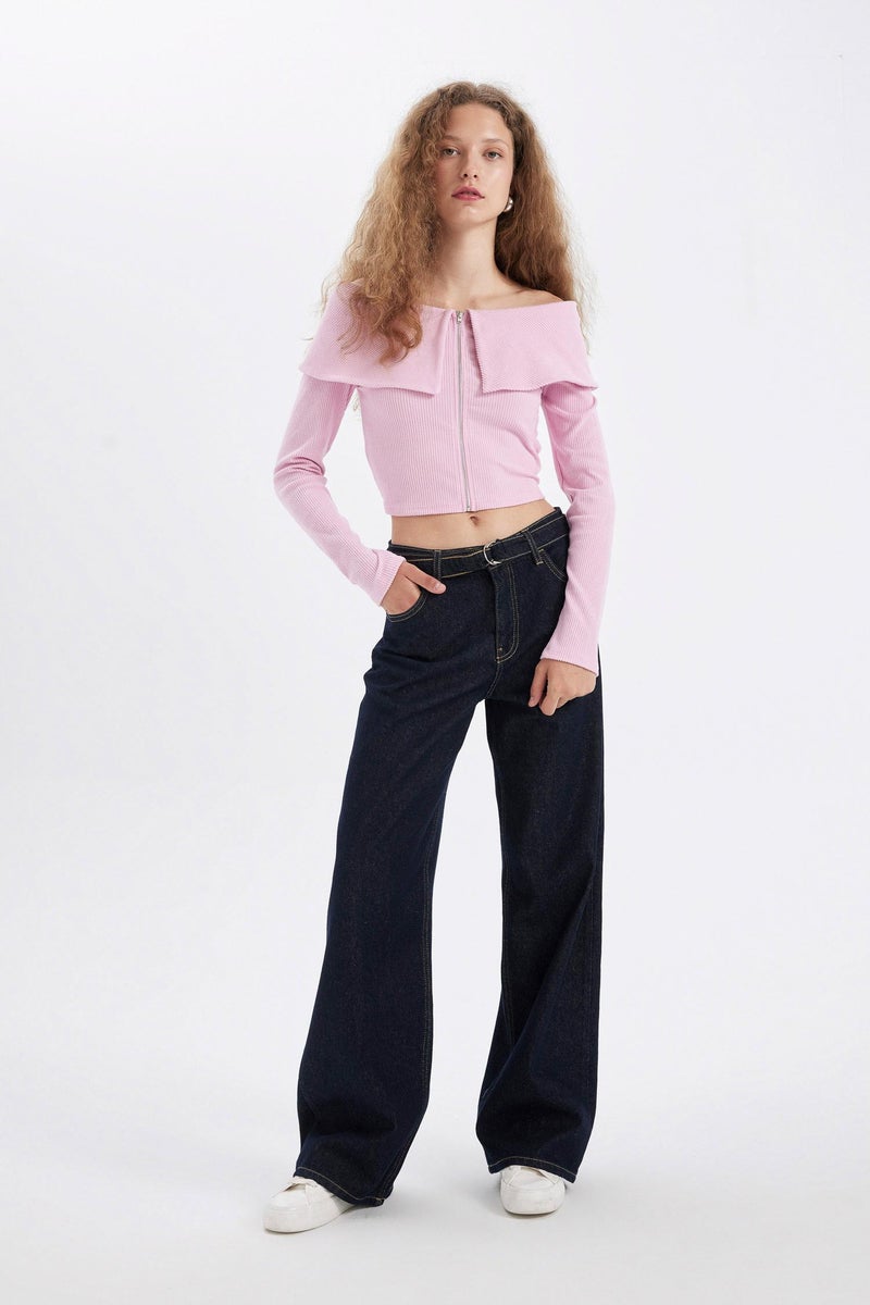 DeFacto Woman Fitted Open Shoulder Ribbed Corset Cardigan - Image 5