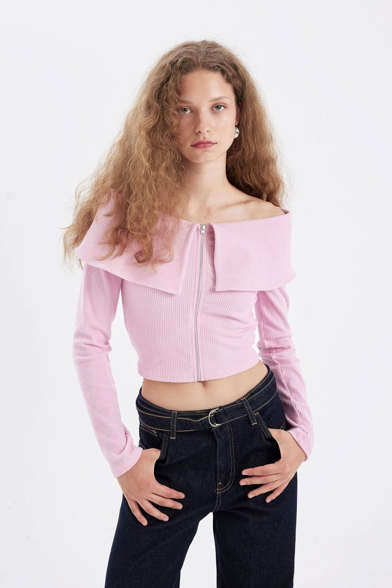 DeFacto Woman Fitted Open Shoulder Ribbed Corset Cardigan - Image 4