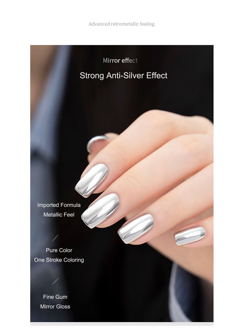 Miss Gooey - Nail Polish Color Cream Solid Gel Silver Nail Polish Mirror Metallic Ultra Bright Nude Quick Drying 60 Seconds Salon Quality Bright Soak Requires UV Lamp Home DIY Manicure Painted 8g - Image 1