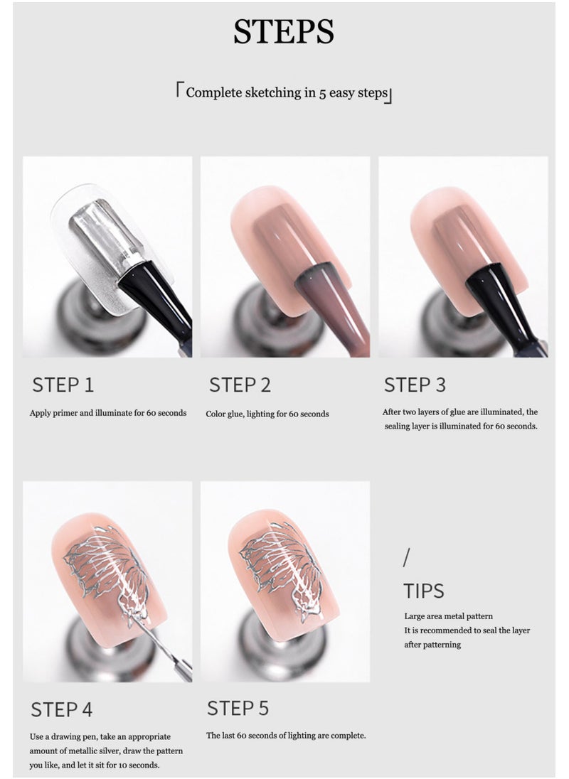 Miss Gooey - Nail Polish Color Cream Solid Gel Silver Nail Polish Mirror Metallic Ultra Bright Nude Quick Drying 60 Seconds Salon Quality Bright Soak Requires UV Lamp Home DIY Manicure Painted 8g - Image 1
