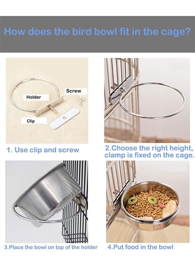 اتش واي كأس طبق تغذية الطيور ، الفولاذ المقاوم للصدأ الببغاء الغذاء السلطانية تغذية أكواب حظيرة حامل المشبك ، الفولاذ المقاوم للصدأ تغذية أكواب التغذية للكلب الطيور الببغاء القط الأرنب (2 قطعة) - Image 4