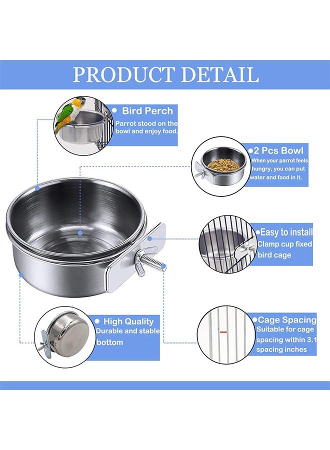 اتش واي كأس طبق تغذية الطيور ، الفولاذ المقاوم للصدأ الببغاء الغذاء السلطانية تغذية أكواب حظيرة حامل المشبك ، الفولاذ المقاوم للصدأ تغذية أكواب التغذية للكلب الطيور الببغاء القط الأرنب (2 قطعة) - Image 2
