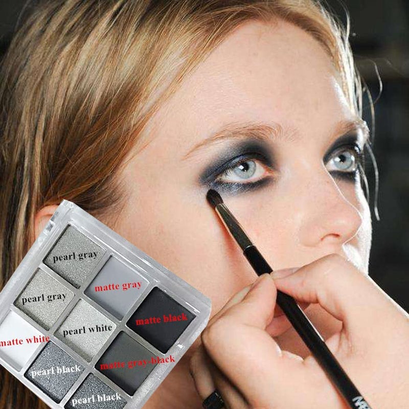 Yeweian Black Smokey Eyeshadow Palette, 9 Colors Black Silver Gray White Goth Eyeshadow Makeup Palette, Waterproof Cool Toned Matte Glitter Eyeshadow Palette Sombras De Ojos Profesional - Image 5