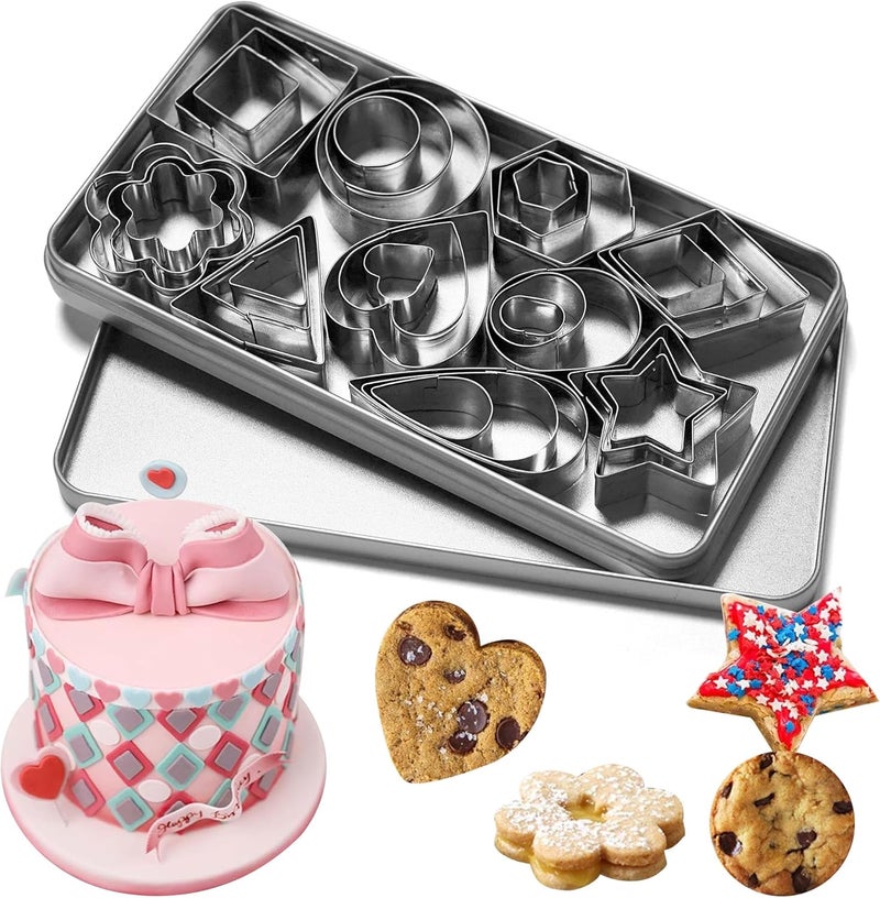 30 PCS Stainless Steel Cookie Cutters Set with Box - Geometric Shapes - Image 1