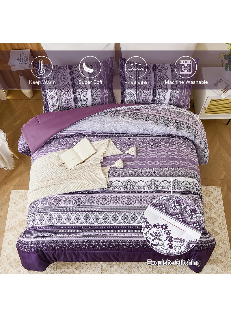Goodidea Goodidea Boho Comforter Set Queen Size 3 Piece Purple Bohemian Striped Comforter Soft Lightweight Microfiber Bedding Set with 2 Pillow Shams for All Season (Queen  90""X90"")  - Image 5