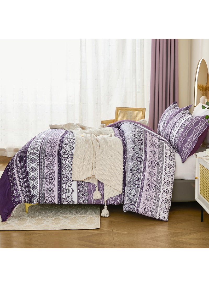 Goodidea Goodidea Boho Comforter Set Queen Size 3 Piece Purple Bohemian Striped Comforter Soft Lightweight Microfiber Bedding Set with 2 Pillow Shams for All Season (Queen  90""X90"")  - Image 3