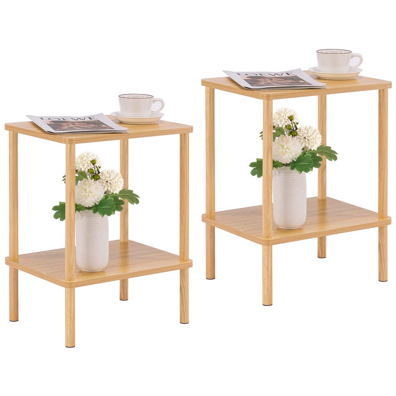 Apicizon 2 Tier End Table Set of 2 Small Side Table with Solid Wood Legs Boho Bedside Table with Storage Shelf Nightstand for Small Spaces Bedroom Living Room Entryway Easy Assembly Natural