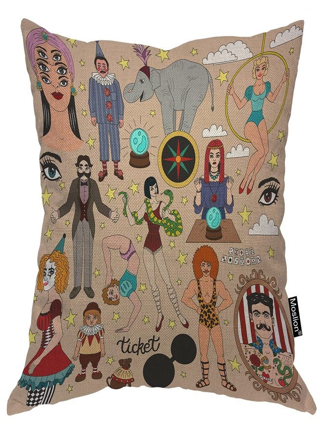 Moslion Circus Elephant Snake Star Circus Performer Psychic Fortune Teller Clown Throw Pillow Covers Pillowcases 18x18 Inch Cotton Linen Home Pillow Protector for Men Women - Image 1