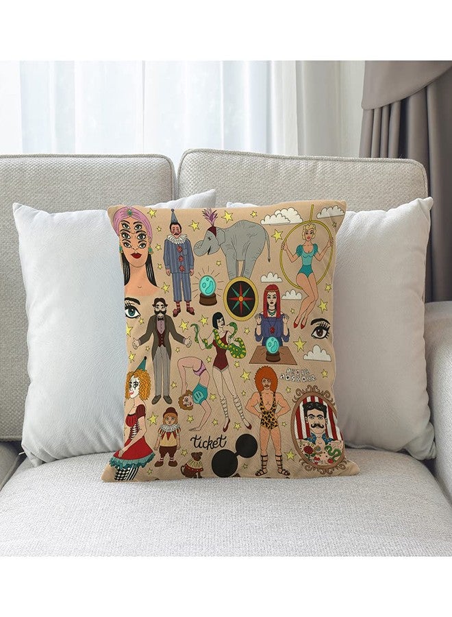 Moslion Circus Elephant Snake Star Circus Performer Psychic Fortune Teller Clown Throw Pillow Covers Pillowcases 18x18 Inch Cotton Linen Home Pillow Protector for Men Women - Image 3