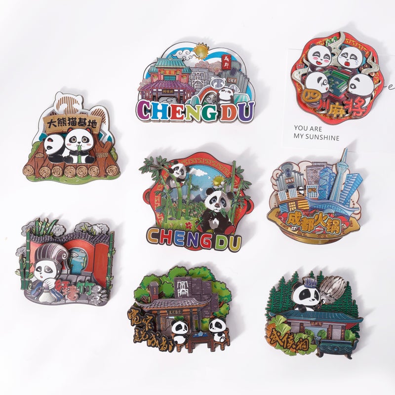Chengdu Culture Fridge Magnet Wooden Silver Foil - Image 1