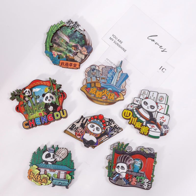 Chengdu Culture Fridge Magnet Wooden Silver Foil - Image 3