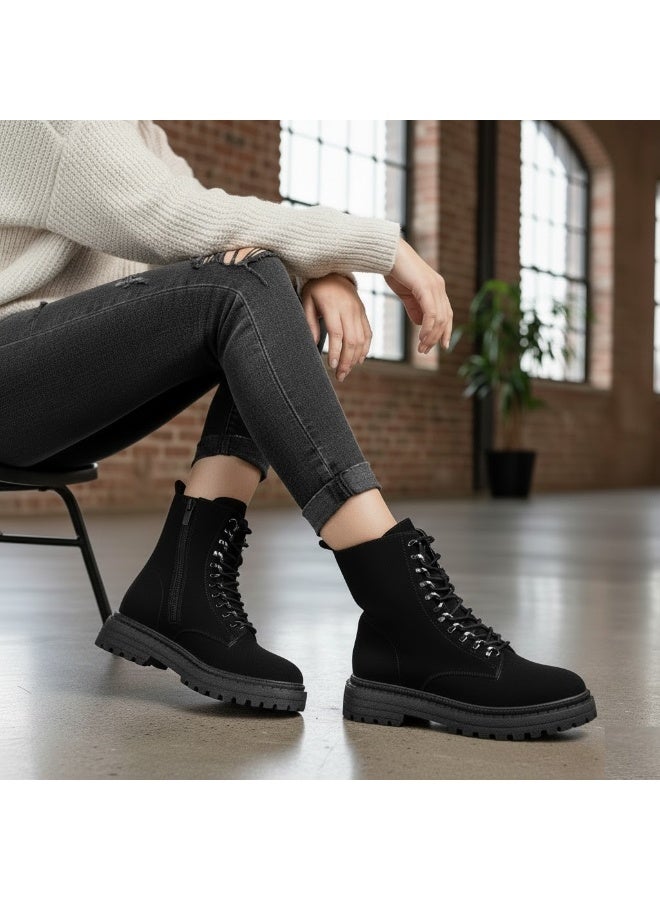 لايف ستيلاش  جزمة كاحل من الشمواه بحبل E-101 - أسود - Image 1