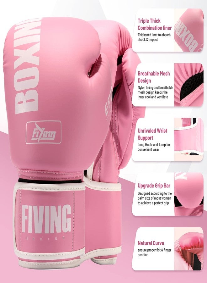FIVING Pro Style Boxing Gloves for Women, PU Leather, Training Muay Thai,Sparring,Fighting Kickboxing,Adult Heavy Punching Bag Gloves Mitts Focus Pad Workout for Ladies(New Pink, 12oz) - Image 2