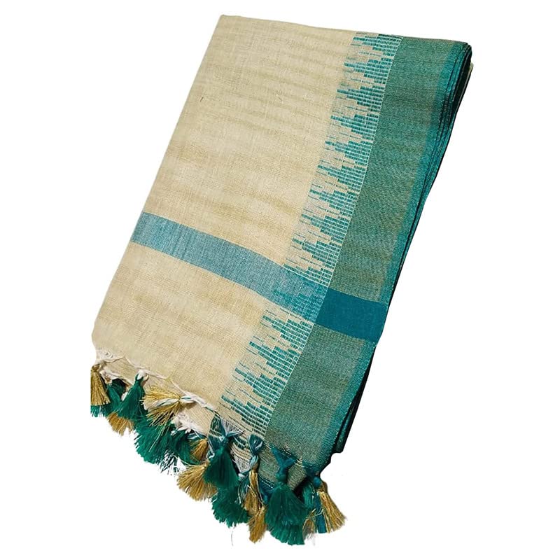 SheenKraft Handloom Women's Bhagalpuri Organic Linen Cotton Blend Temple Border Dupatta (Stole)_Free Size_Multiple Color Variation 11556_Turquoise - Image 3