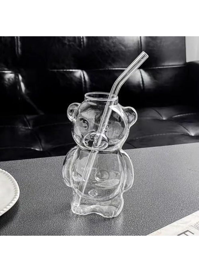 Cute Glass Cup Set with Bear & Bubble Design – Iced Coffee Glasses & Cold Drinks with Glass Straw - Image 3