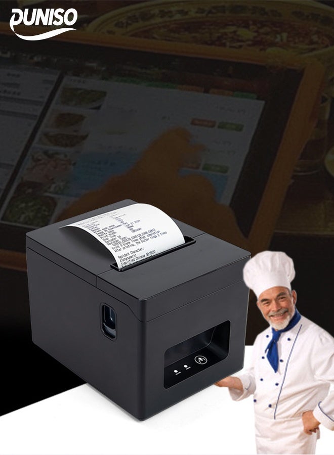 DUNISO Thermal Receipt Printer，80mm USB Thermal Receipt Printer，Bluetooth Printing Receipt Machine，Convenient, Fast, Waterproof and Dustproof，Compatible with Android/Windows/Linux, Retailer, Restaurant Use,16.7*12.9*12cm,Black - Image 1