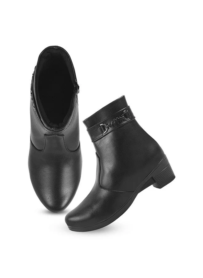 شوتوبيا Shoetopia Women's  Ankle Boots with Side Zipper and Metal Detail Low Heel Faux Leather Booties for Everyday Comfort and Style