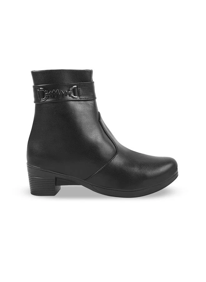 شوتوبيا Shoetopia Women's  Ankle Boots with Side Zipper and Metal Detail Low Heel Faux Leather Booties for Everyday Comfort and Style