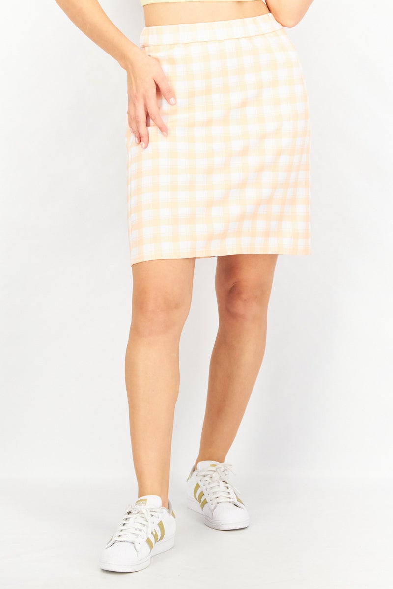 41 Hawthorn Women Amelia Plaid Pull-On Mini Skirt, Peach - Image 1