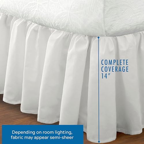 FRESH IDEAS Ideas Bedding Ruffled Bed Skirt, Classic 14” Drop Length, Gathered Styling, Twin, White FRE30114WHIT01 - Image 3