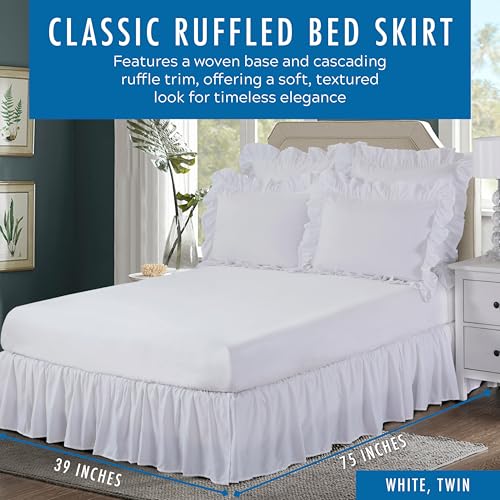 FRESH IDEAS Ideas Bedding Ruffled Bed Skirt, Classic 14” Drop Length, Gathered Styling, Twin, White FRE30114WHIT01 - Image 2