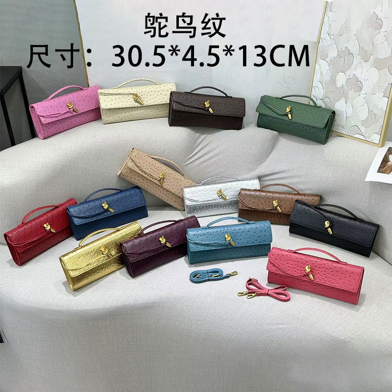Ostrich Pattern Latch Lockbuckle Niche Horizontal Bag High-End Sense Baguette Shoulder Bag Women'S Underarm Clutch Bag - Image 3