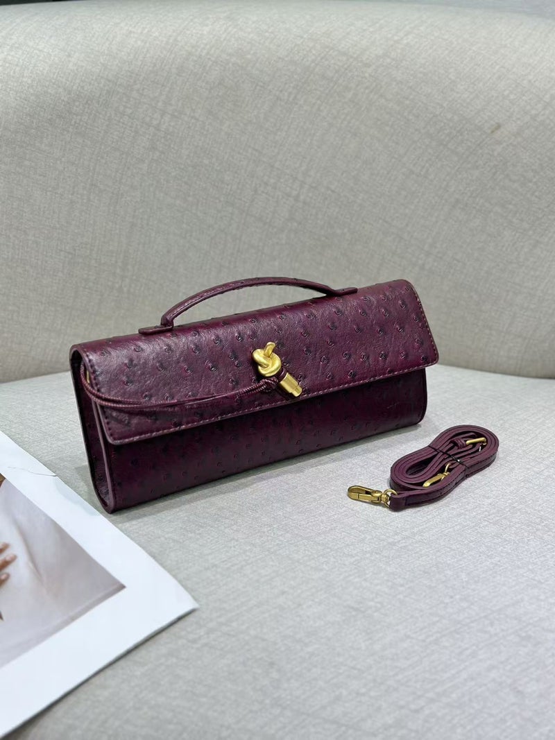 Ostrich Pattern Latch Lockbuckle Niche Horizontal Bag High-End Sense Baguette Shoulder Bag Women'S Underarm Clutch Bag - Image 1