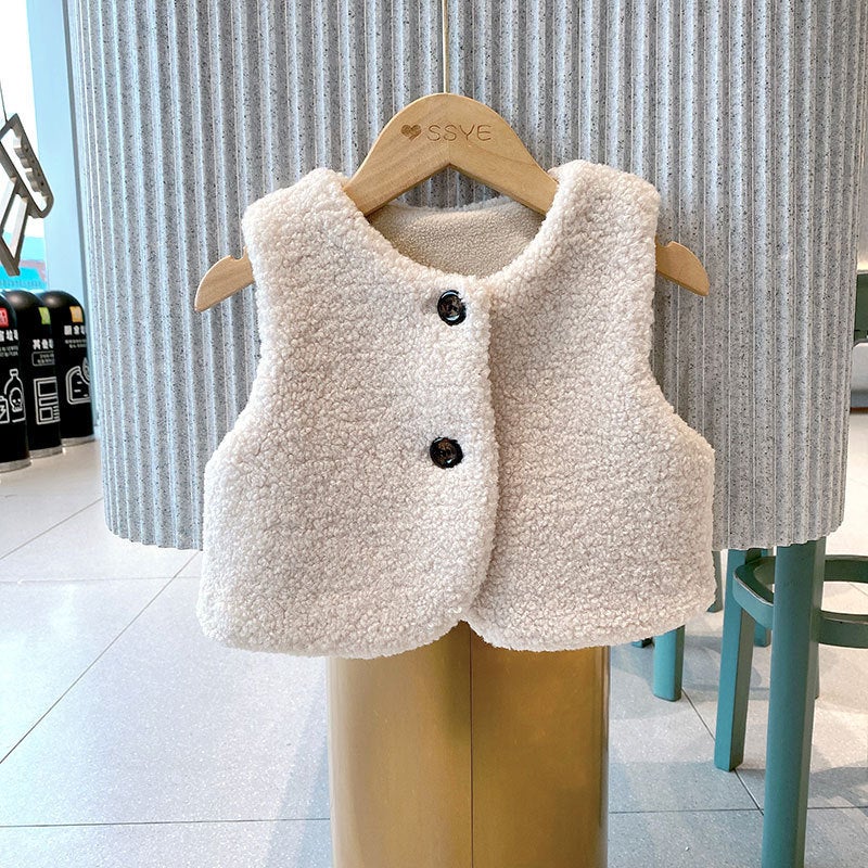 2023 Kids Winter Warm Vest Fleece Thick Sleeveless Rice White