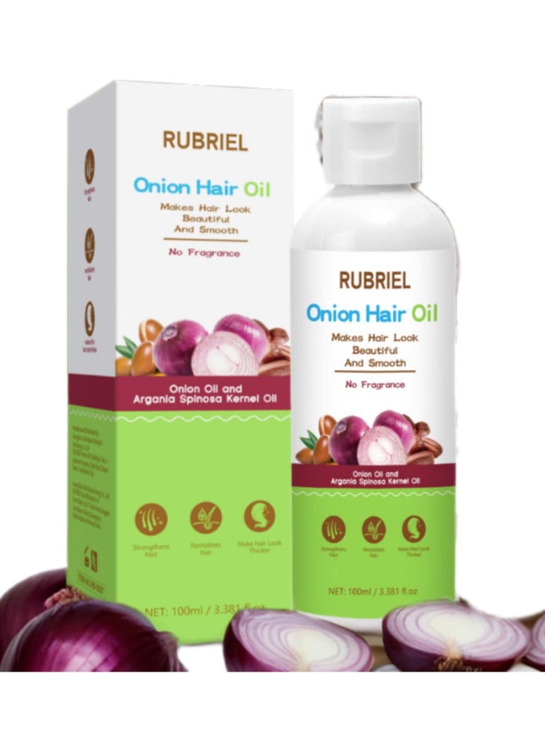 RUBRIEL Hair Oil, Hair Loss Control Oil with Onion Bulb Extract, Argan Oil, Controls Hair Loss, Dandruff, & Helps with Growth, Nourishing Treatment for Dry, Damaged Hair Growth 100ml - Image 1