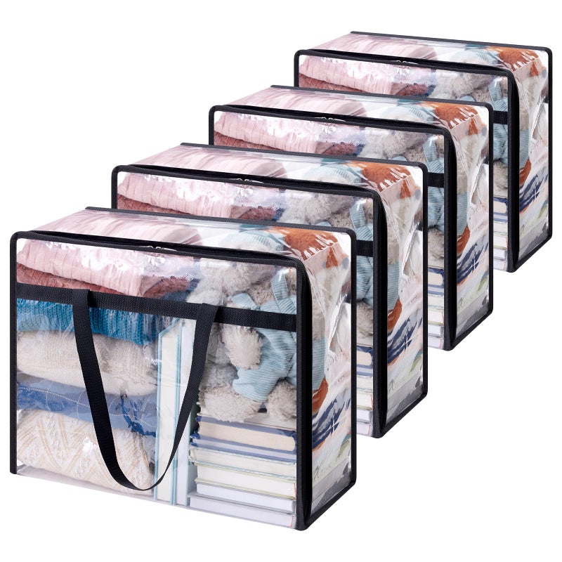 Lifewit 4 Pack Clear Clothes Storage Bags 40L Plastic Blanket Storage Bag Vinyl Foldable Moving Bags with Zipper Closet Organizers and Storage Containers for Bedding Duvet Comforter