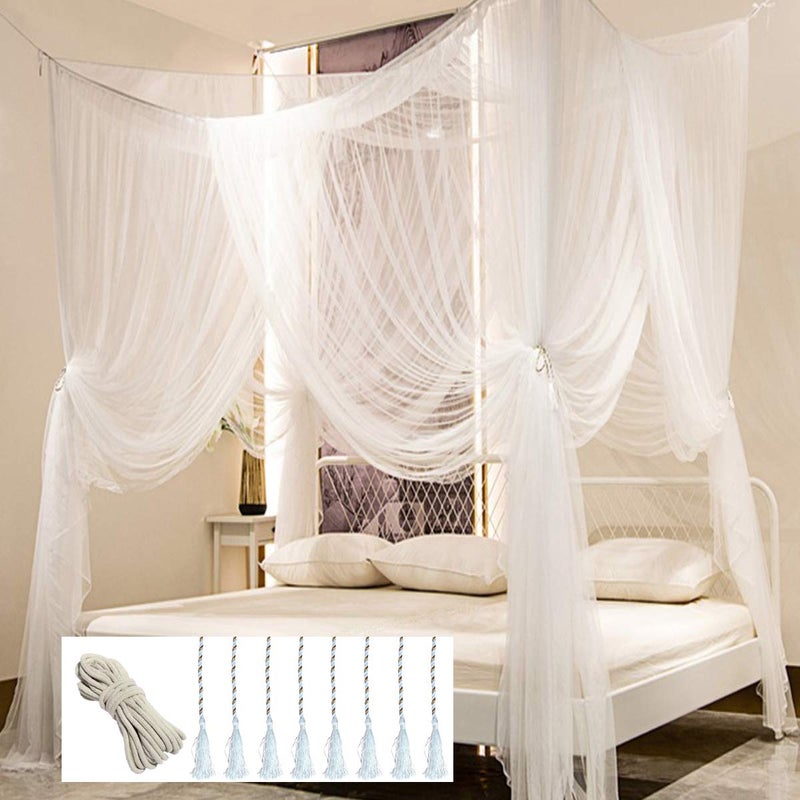 Bed Canopy Canopy Bed Curtains Bed Drapes for Full Queen King Size Bed Mosquito Net Bed Canopy Curtains for Patio Indoor Outdoor Room Decor Screen Netting Canopy Curtains White