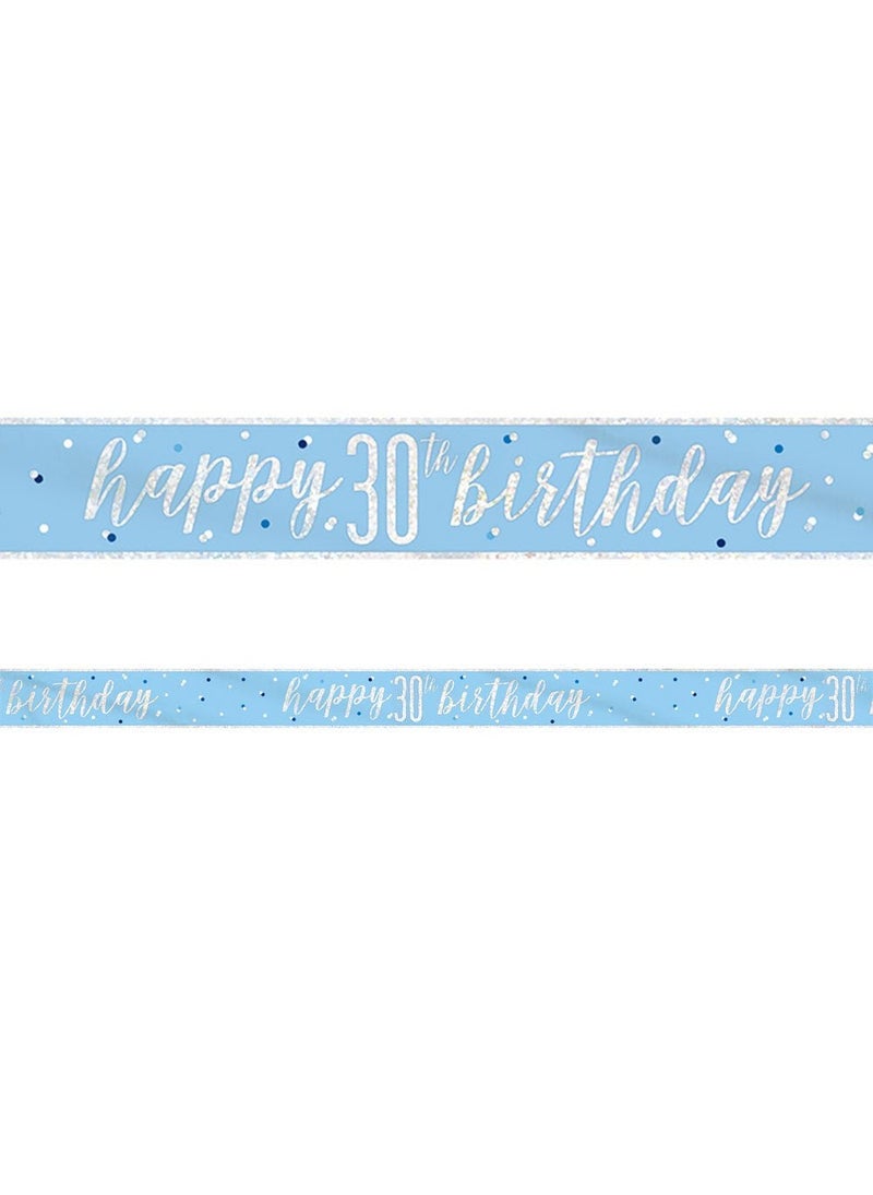 Unique Happy 30th Birthday Anniversary Banner Blue Silver Holographic 274cm