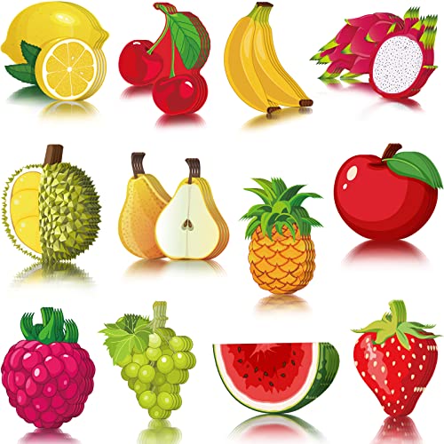 Junkin 48 Pcs Tutti Frutti Party Colorful Fruit Cutouts Lemon Strawberry Pineapple Apple Watermelon Grape Cutout for Classroom Bulletin Board Wall Tropical Fruit Hawaiian Luau Beach Summer Decor - Image 1