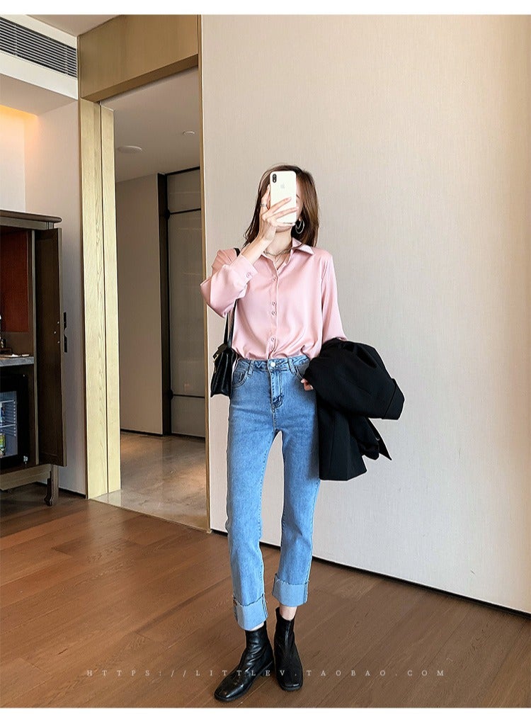 Shougu New Temperament Solid Color Shirt Women's Long Sleeved Shirt  - Image 4
