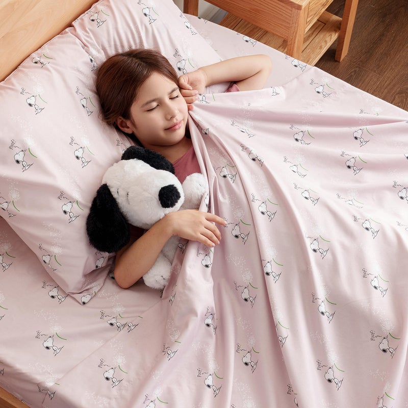 Berkshire Blanket Berkshire Blanket Peanuts Kids Sheet Set  Full Size - 4 Pieces  Peanuts Snoopy Make A Wish Sheet Scale Spring Pink  Cute Character Snoopy Printed Soft Microfiber Bed Sheets  - Image 3
