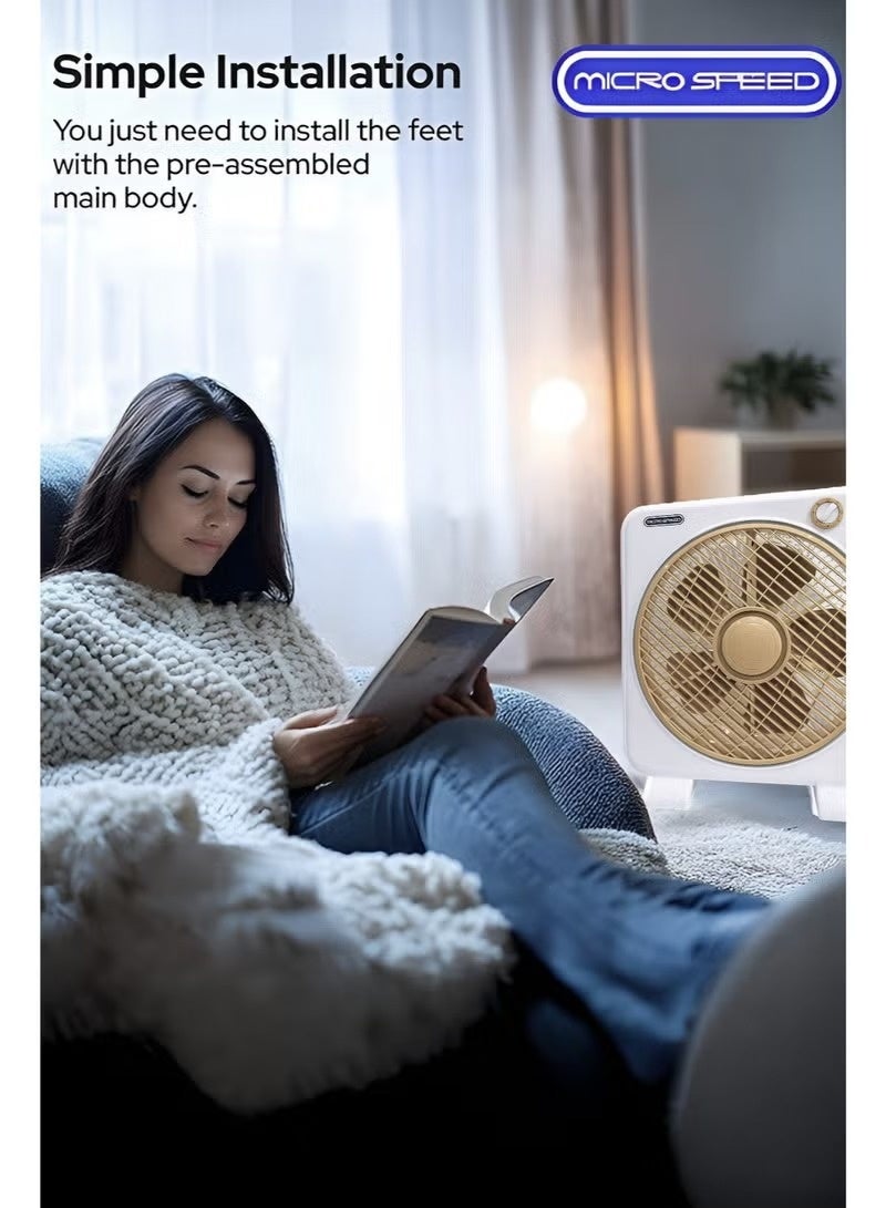 micro speed Box Fan 12inch with Rotating Grill, 3-Speed Settings, Efficient Cooling, Ideal for Home, Office & Personal Desk Use - Image 2