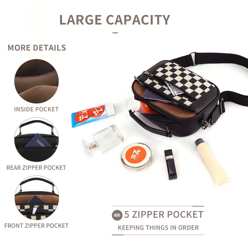 Selling Canvas Checkerboard Double Zipper Handle Fashion Crossbody Shoulder Pu Square Bag - Image 5