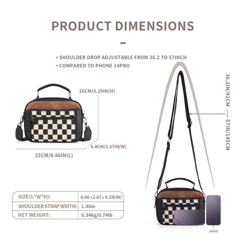 Selling Canvas Checkerboard Double Zipper Handle Fashion Crossbody Shoulder Pu Square Bag - Image 3