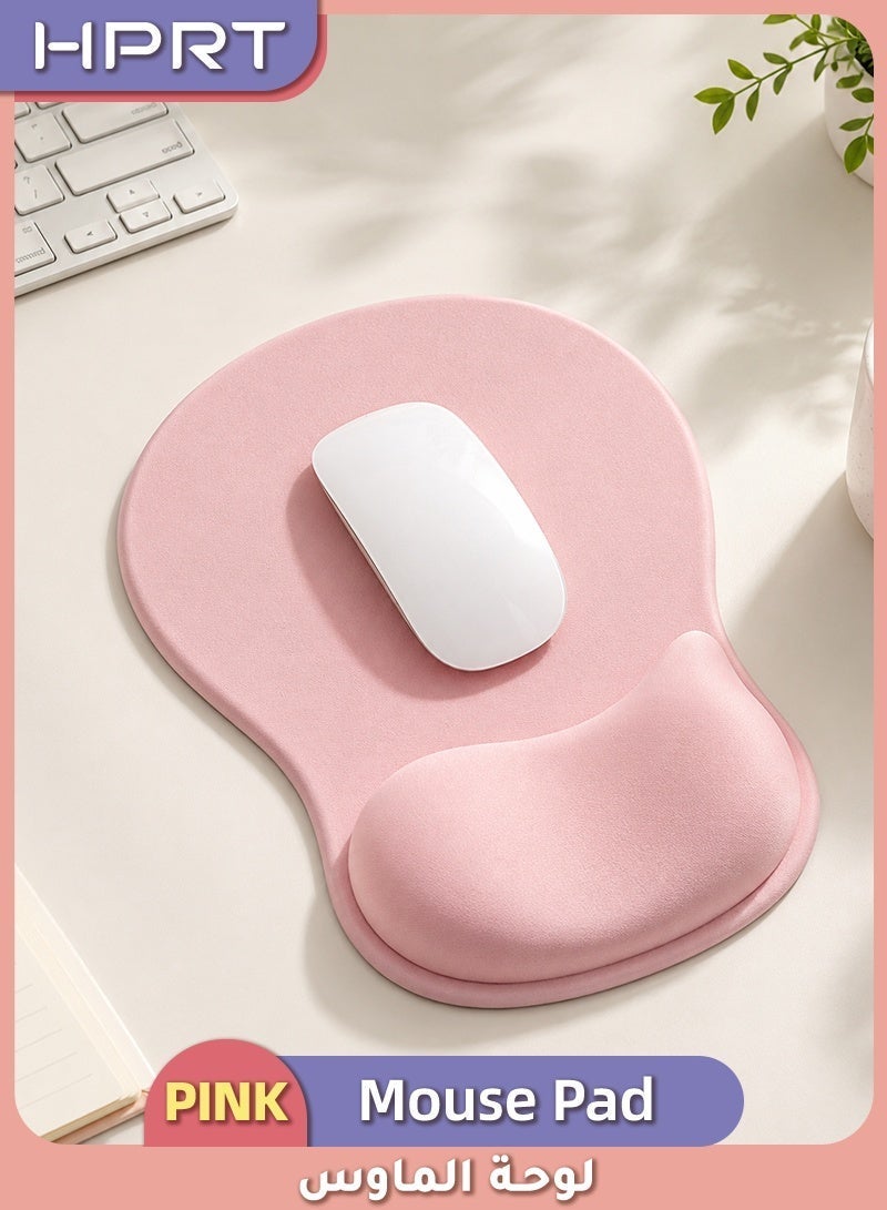 HPRT Ergonomic Gel Mouse Pad with Wrist Rest, Non-Slip Silicone Base, Smooth Lycra Fabric for Hand and Wrist Comfort – for Laptop, PC, Office, Gaming (Pink) - Image 1