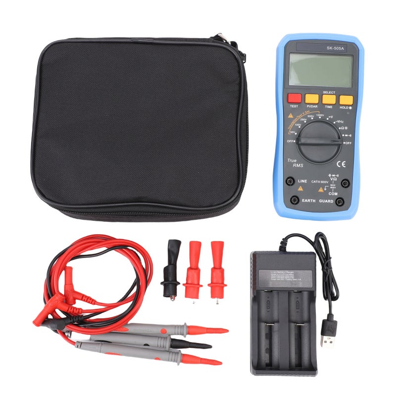 SK-505A Megohmmeter Insulation Tester & Digital Multimeter 2in1 Portable Auto Measure AC/DC Voltage Capacitance Diode and On/Off Measurements Large Screen Data Hold Powered By Built-in Battery SK-505A - Image 1