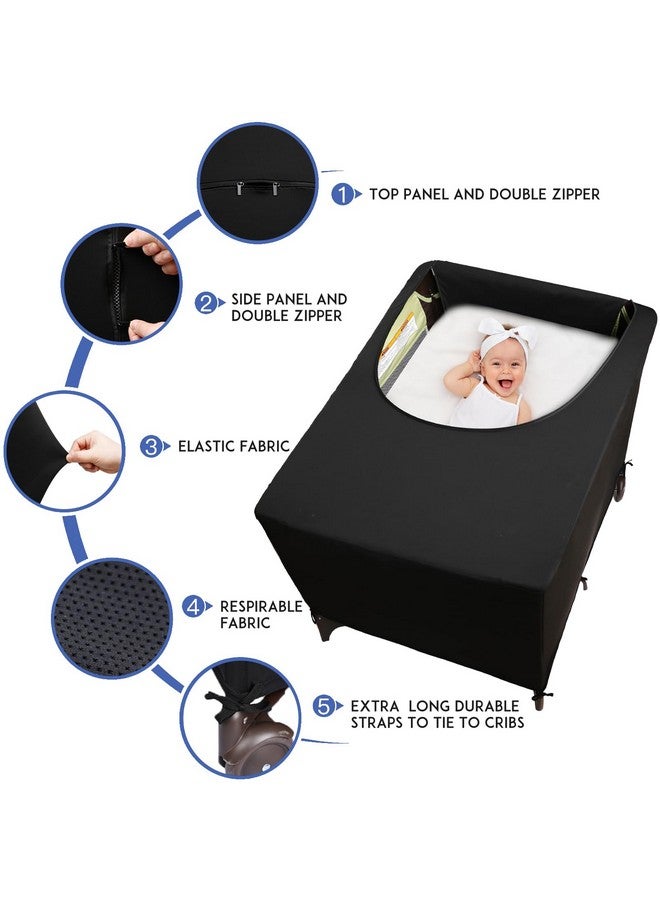 Dofilachy Blackout Cover for Pack N Play - Crib Blackout Cover Tent - Canopy Cover - Breathable Travel Crib Tent - Portable Stretchy Blackout Tent(Pocket) - Image 3