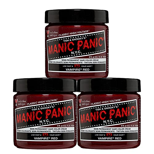 MANIC PANIC Classic Vampire Red Semi Permanent Hair Color  Deep Blood Red Hair Dye for Women  Men That Lasts 46 Weeks  Vegan Ammonia  CrueltyFree  Create  Mix Custom Shades 4oz  3pk