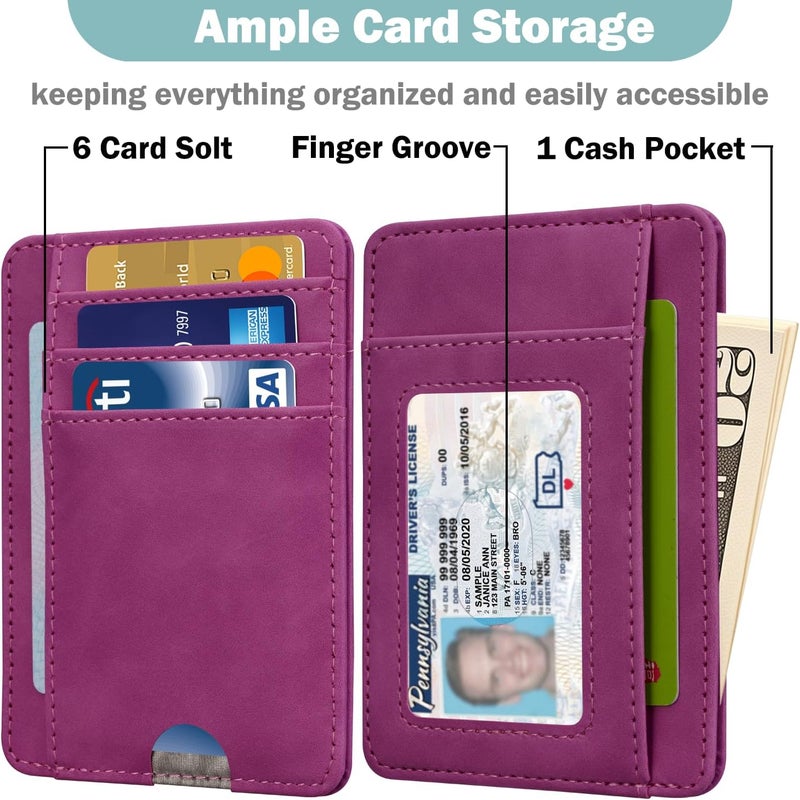 Hot Cool Slim Wallet for Men, Minimalist Front Pocket Simple Leather Credit Card Holder RFID Blocking for Men & Women, Thin Organizer Gifts, Skin - Purple - Image 2
