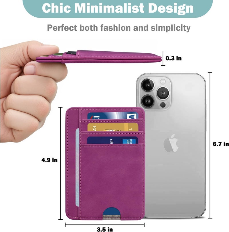 Hot Cool Slim Wallet for Men, Minimalist Front Pocket Simple Leather Credit Card Holder RFID Blocking for Men & Women, Thin Organizer Gifts, Skin - Purple - Image 3